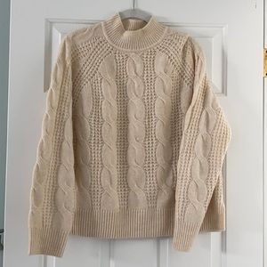 J. Crew Ivory Cable Turtleneck Sweater